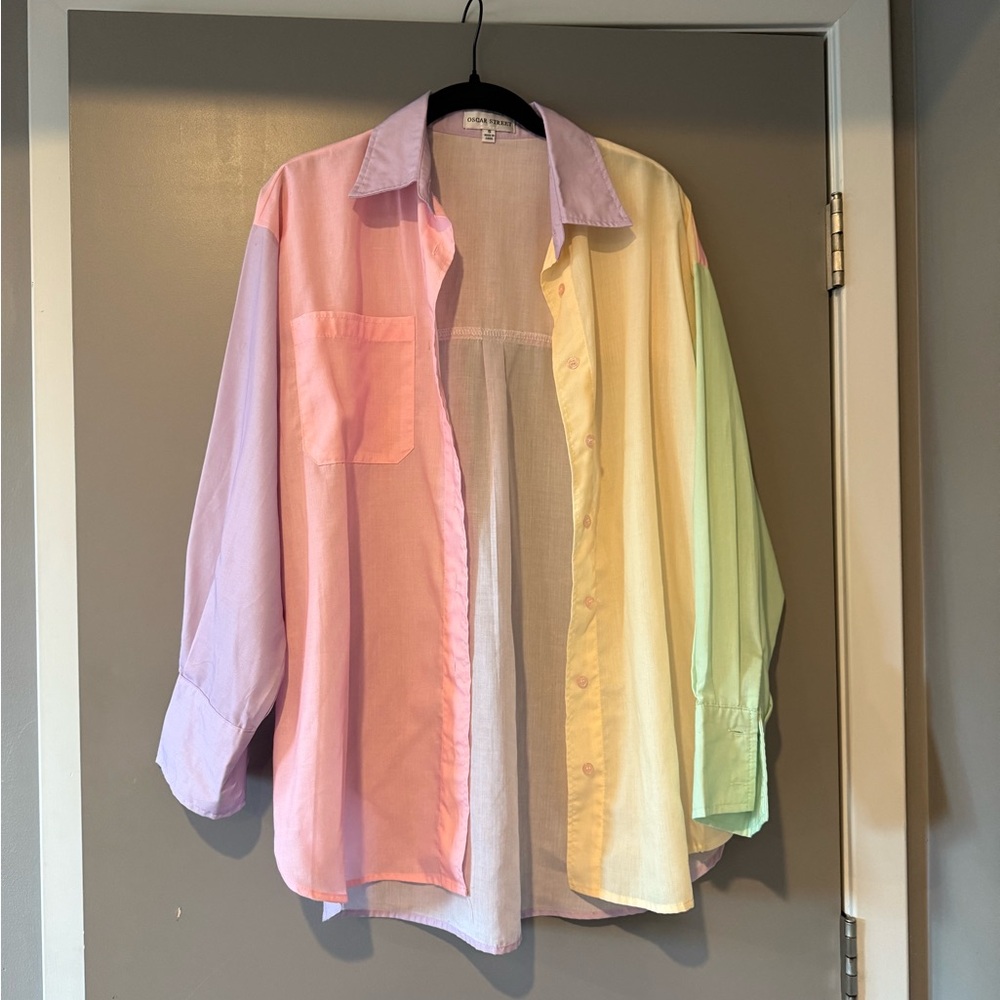 Color Block Button Down Shirt